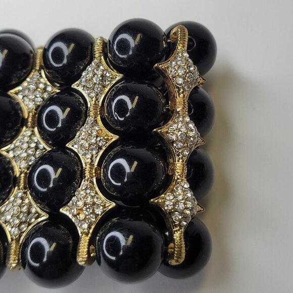 Statement Large White Pearl Ball Bead Stretchy Cuff Bracelet - Picture 10 of 10